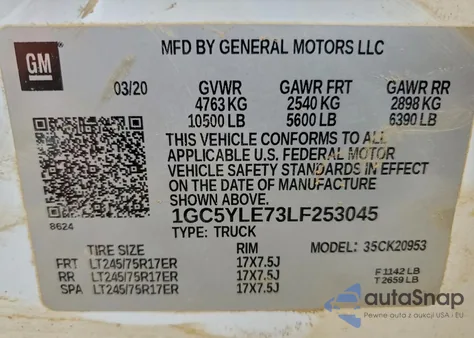 2020 Chevrolet Silverado K2500 Heavy Duty from USA, damaged, VIN 1GC5YLE73LF253045